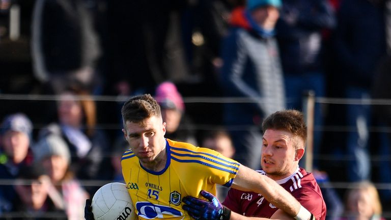 Cathal Cregg of Roscommon in action against Eoghan Kerin of Galway during the Connacht FBD League final