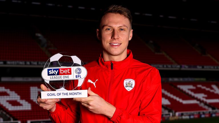 Cauley Woodrow of Barnsley is presented with the Sky Bet League One Goal of the Month award for December 2018 - Mandatory by-line: Robbie Stephenson/JMP - 16/01/2019 