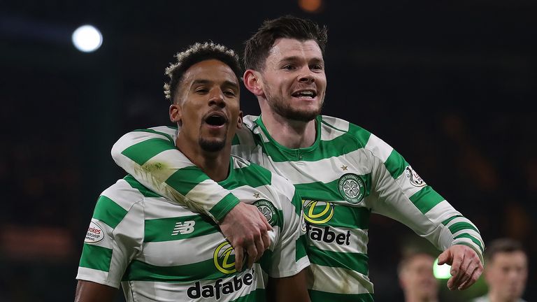 Scott Sinclair of Celtic celebrates after he scores his team&#39;s second goal during the Ladbrokes Scottish Premiership match between Celtic and St Mirren at Celtic Park on January 23, 2019 in Glasgow, Scotland. 