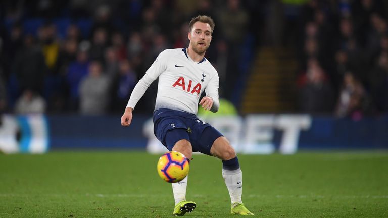 Christian Eriksen during the Premier League match between Cardiff City and Tottenham Hotspur at Cardiff City Stadium on January 1, 2019 in Cardiff, United Kingdom.