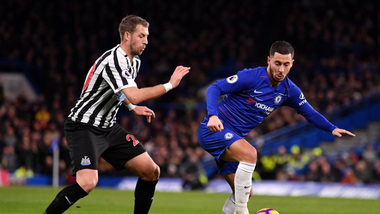 Ciaran Clark and Eden Hazard, Chelsea vs Newcastle