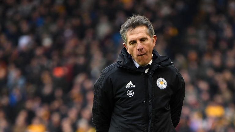 Claude Puel during the Premier League match between Wolverhampton Wanderers and Leicester City at Molineux