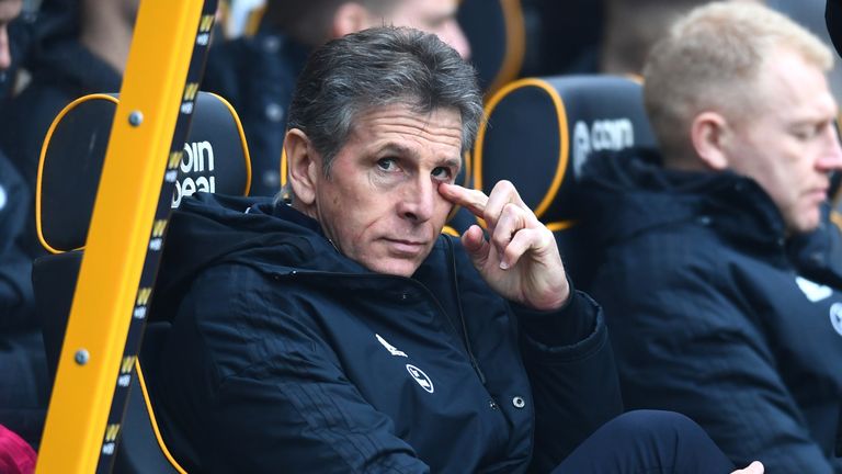 Claude Puel during the Premier League match between Wolverhampton Wanderers and Leicester City