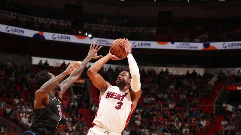MIAMI, FL - JANUARY 23: Dwyane Wade #3 of the Miami Heat shoots the ball against the LA Clippers on January 23, 2019 at American Airlines Arena in Miami, Florida. NOTE TO USER: User expressly acknowledges and agrees that, by downloading and or using this Photograph, user is consenting to the terms and conditions of the Getty Images License Agreement. Mandatory Copyright Notice: Copyright 2019 NBAE (Photo by Issac Baldizon/NBAE via Getty Images)