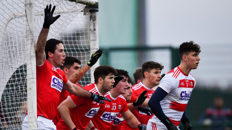 You shall not pass: Cork players defend a free during the McGrath Cup semi-final against Limerick