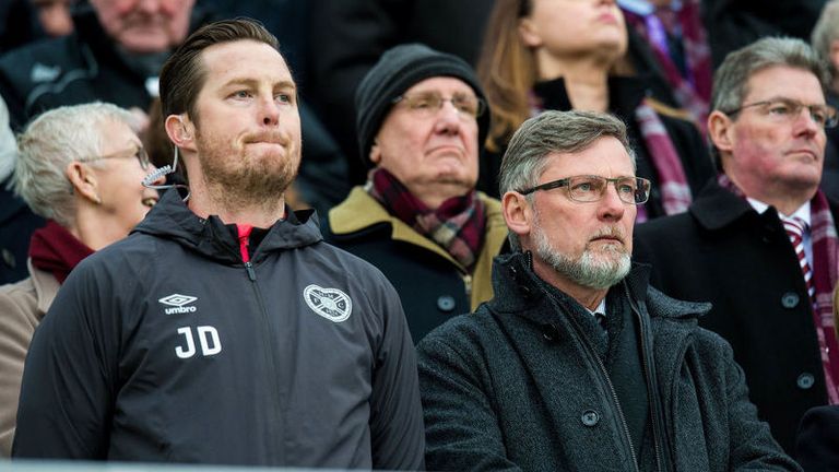 Hearts manager Craig Levein watched the game from the stands while serving a one-match touchline ban 