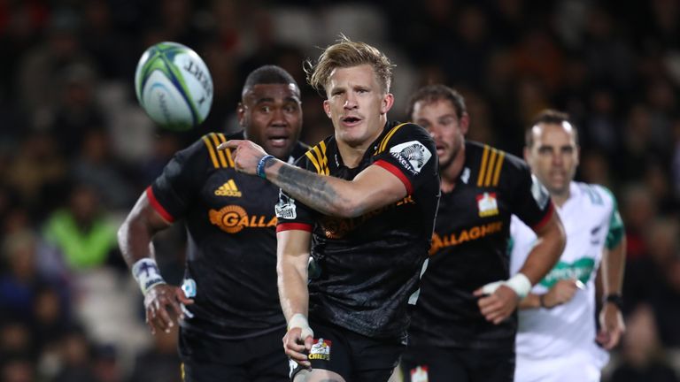 The Chiefs' Damian McKenzie in action during his side's clash with Super Rugby rivals the Jaguares at Rotorua International Stadium in 2018