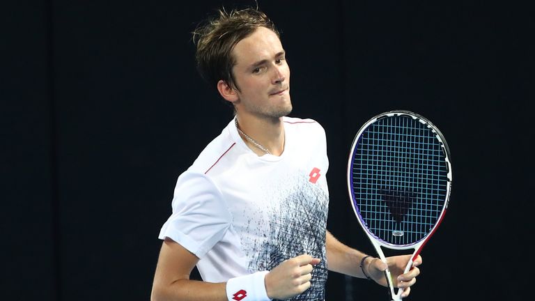 Daniil Medvedev of Russia celebrates winning his semi final match aaginst Jo-Wilfried Tsonga of France during the 2019 Brisbane International at Pat Rafter Arena on January 05, 2019 in Brisbane, Australia.