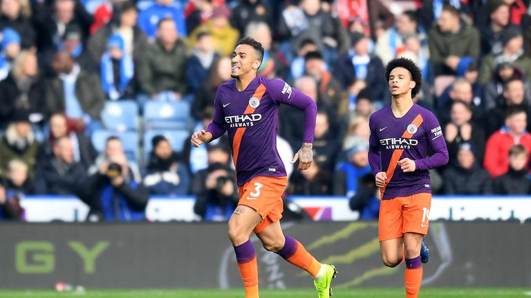 Danilo celebrates scoring for Manchester City vs Huddersfield 