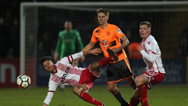 during The Emirates FA Cup Third Round match between Stevenage and Reading at The Lamex Stadium on January 6, 2018 in Stevenage, England.
