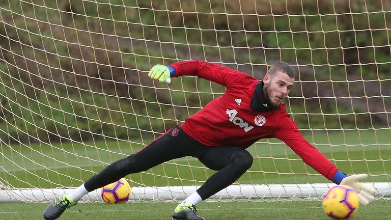 David de Gea in action during training at Carrington