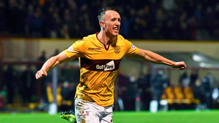 David Turnbull celebrates his winner for Motherwell against Hibernian on Wednesday