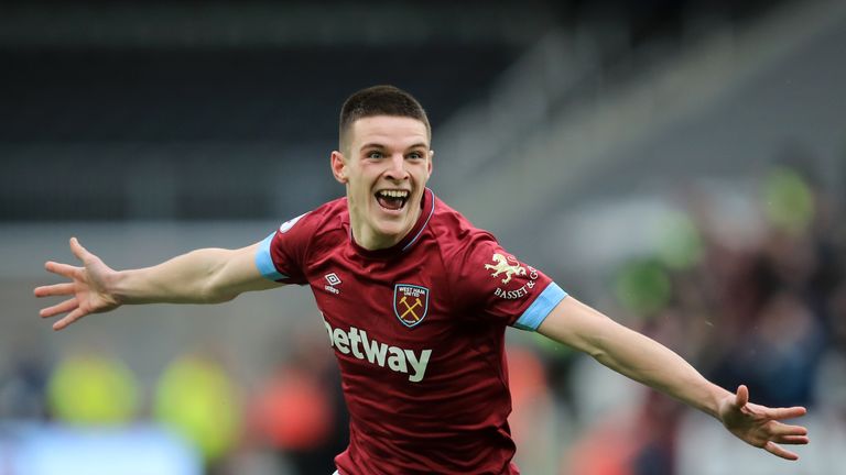 Declan Rice celebrates his opener for West Ham