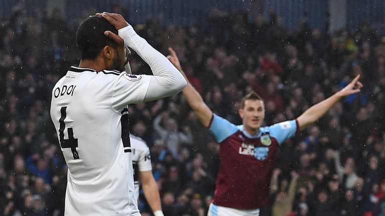 Denis Odoi reacts after his own goal gives Burnley a 2-1 lead