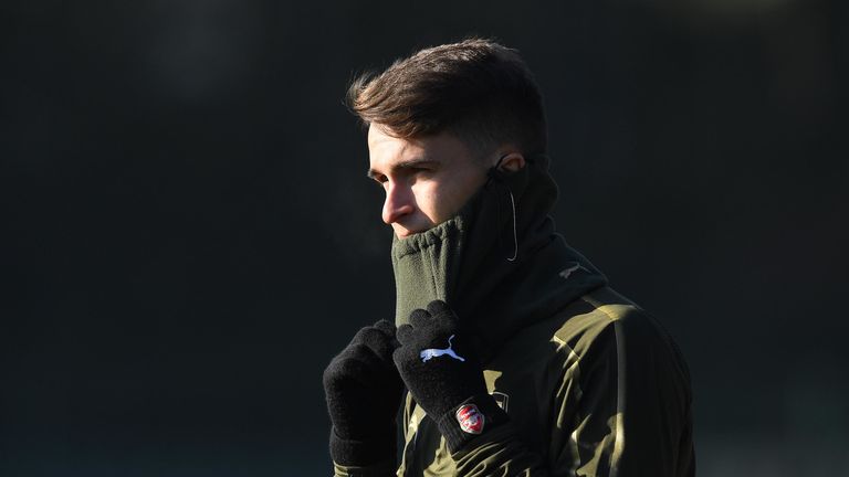 Arsenal's new loan signing Denis Suarez during a training session at London Colney