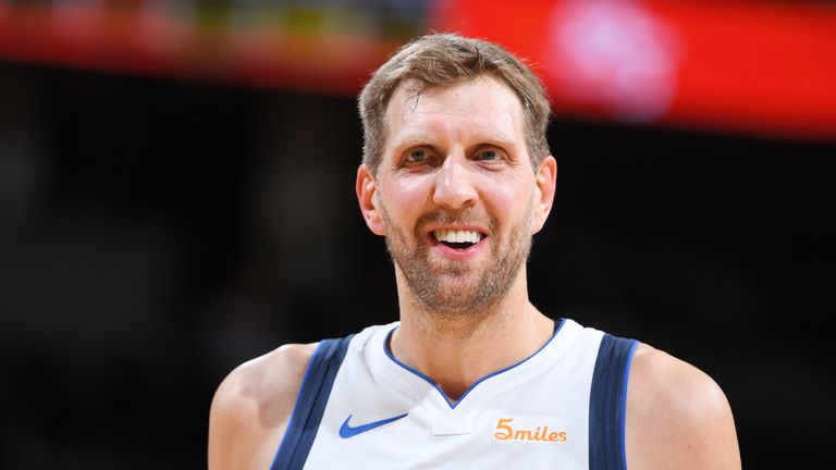 DENVER, CO - DECEMBER 18: Dirk Nowitzki #41 of the Dallas Mavericks looks on during the game against the Denver Nuggets on November 18, 2018 at the Pepsi Center in Denver, Colorado. NOTE TO USER: User expressly acknowledges and agrees that, by downloading and/or using this Photograph, user is consenting to the terms and conditions of the Getty Images License Agreement. Mandatory Copyright Notice: Copyright 2018 NBAE (Photo by Garrett Ellwood/NBAE via Getty Images)