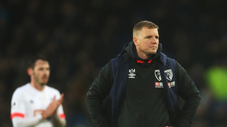 Eddie Howe during the Premier League match between Everton FC and AFC Bournemouth at Goodison Park on January 13, 2019 in Liverpool, United Kingdom.