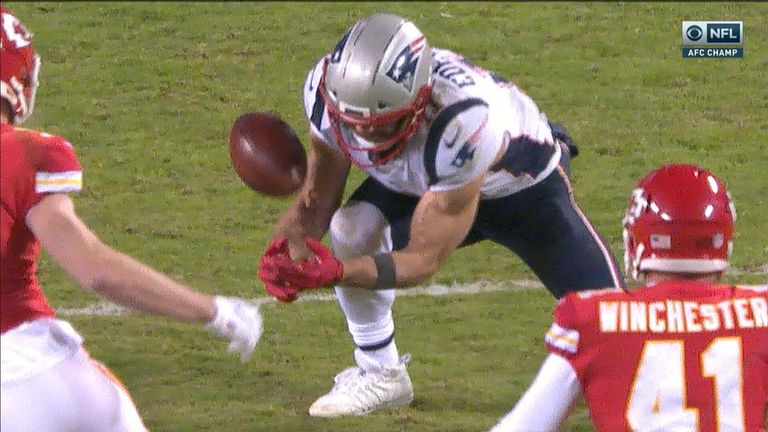 Did Julian Edelman touch the football in the AFC Championship match?