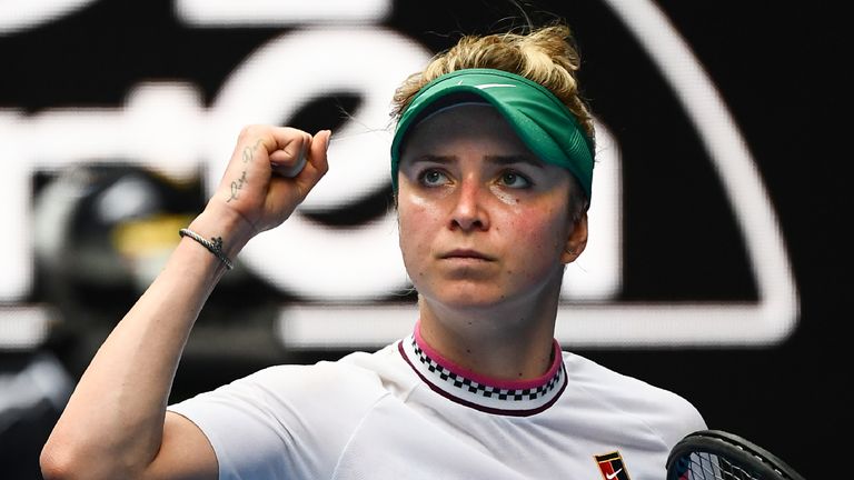 Ukraine's Elina Svitolina reacts after a point against Slovakia's Viktoria Kuzmova during their women's singles match on day four of the Australian Open tennis tournament in Melbourne on January 17, 2019