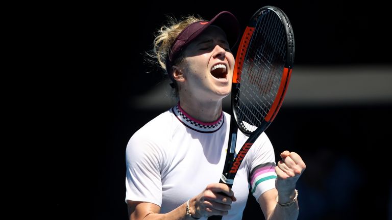 Elina Svitolina of Ukraine celebrates a point in her fourth round match against Madison Keys of the United States during day eight of the 2019 Australian Open at Melbourne Park on January 21, 2019 in Melbourne, Australia
