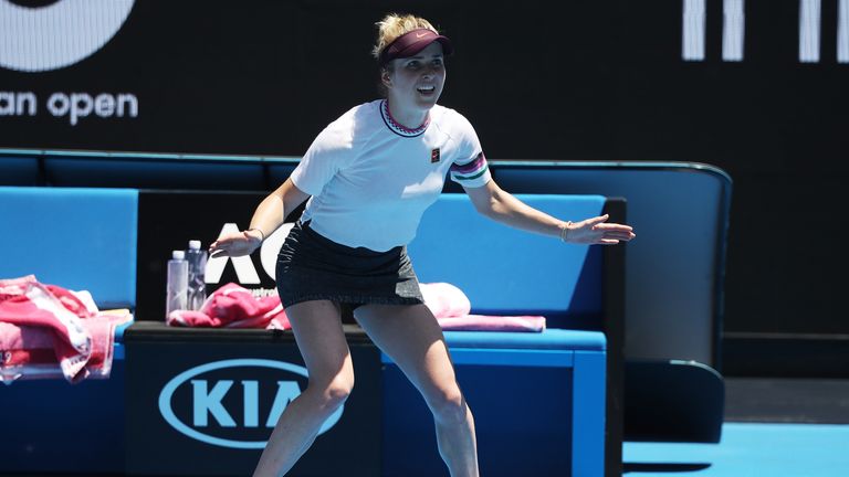 Elina Svitolina of Ukraine celebrates victory following her fourth round match against Madison Keys of the United States during day eight of the 2019 Australian Open at Melbourne Park on January 21, 2019 in Melbourne, Australia