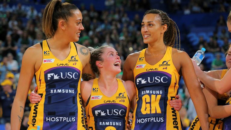 Erena Mikaere (l) after the Super Netball Grand Final 