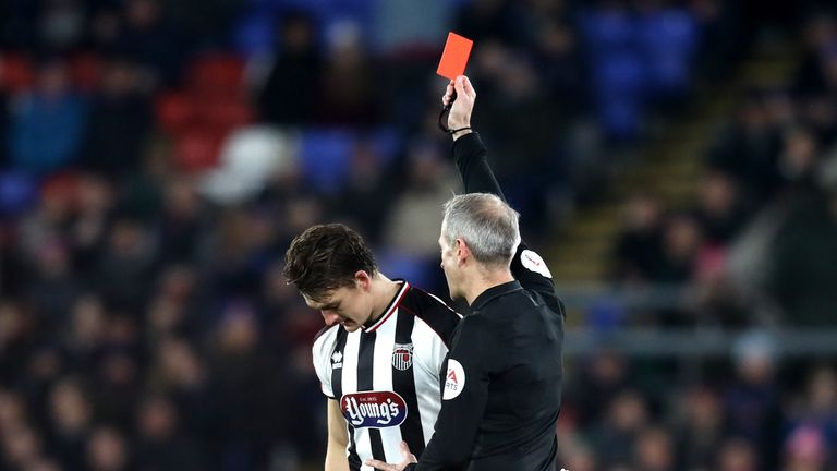 Martin Atkinson sends off Andy Fox of Grimsby 