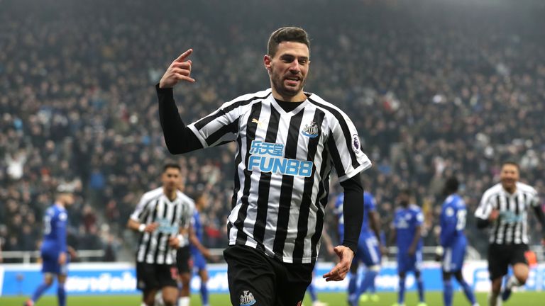 Fabian Schar celebrates scoring his and Newcastle United's second goal