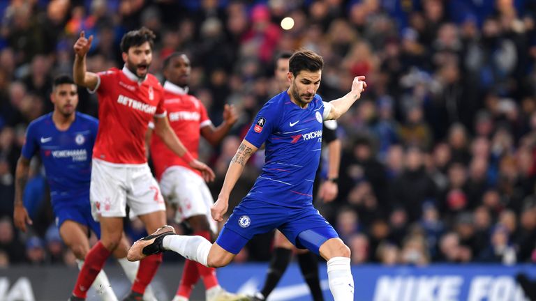 Cesc Fabregas sees his penalty saved by Nottingham Forest's Luke Steele