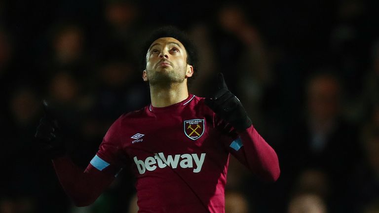 Felipe Anderson celebrates scoring West Ham's second