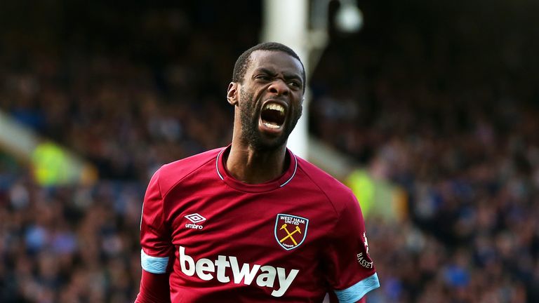 Pedro Obiang celebrates scoring against Everton