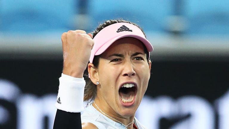 Garbine Muguruza of Spain celebrates at match point against Johanna Konta of Great Britain during day four of the 2019 Australian Open at Melbourne Park on January 17, 2019 in Melbourne, Australia