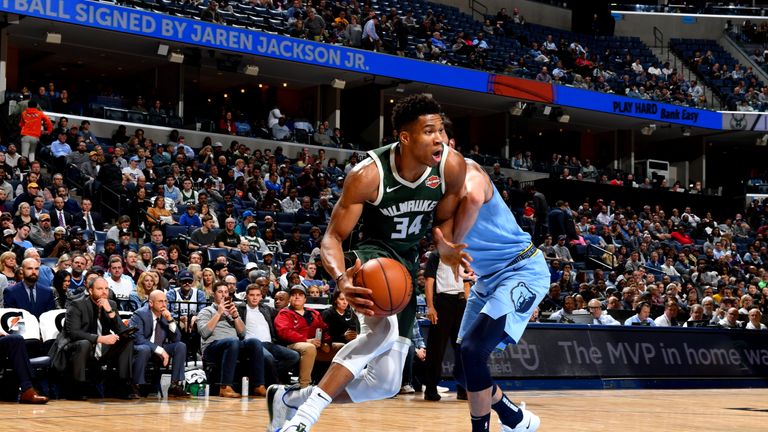 Giannis Antetokounmpo #34 of the Milwaukee Bucks handles the ball against the Memphis Grizzlies on January 16, 2019 at the FedExForum in Memphis, Tennessee