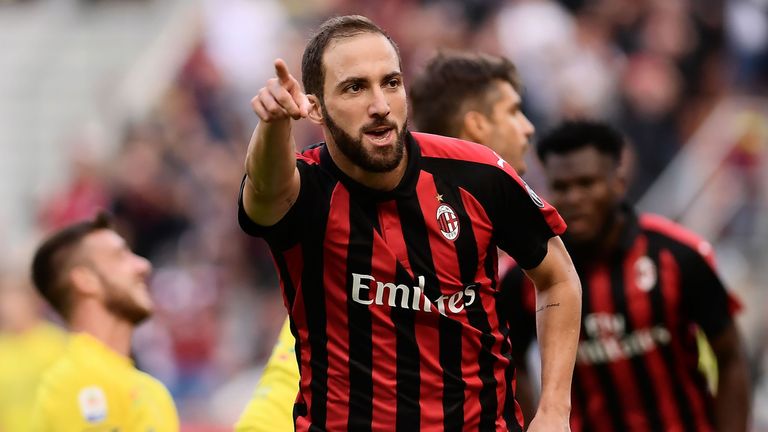 Gonzalo Higuain celebrates after scoring against Chievo