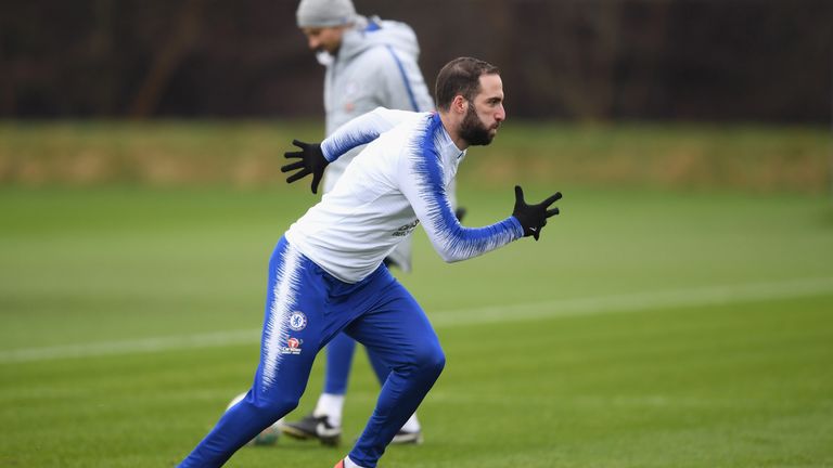 Gonzalo Higuain during a solo training session at Chelsea's Cobham Training Ground on January 24, 2019