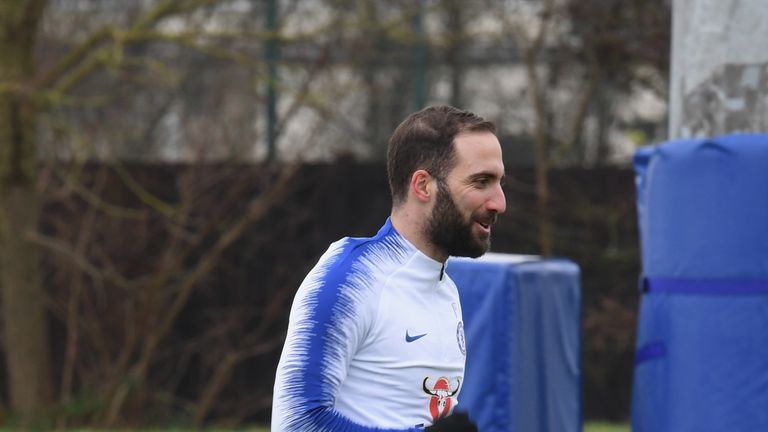 Gonzalo Higuain during a solo training session at Chelsea's Cobham Training Ground on January 24, 2019