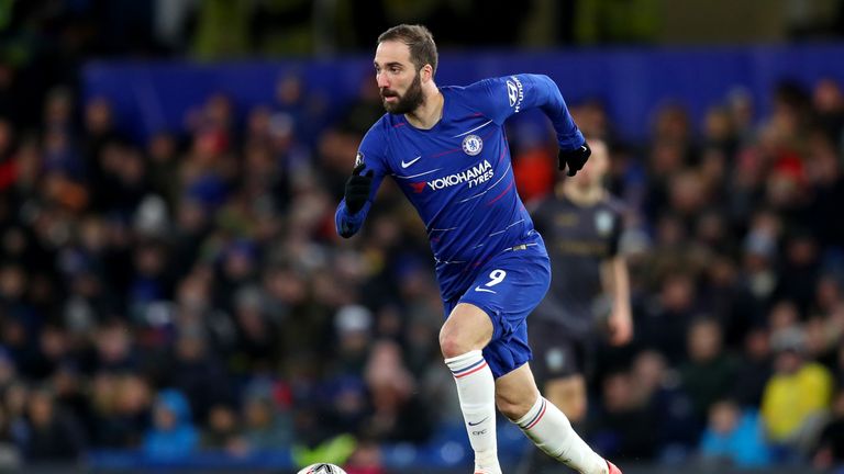 Gonzalo Higuain in action on his debut for Chelsea against Sheffield Wednesday