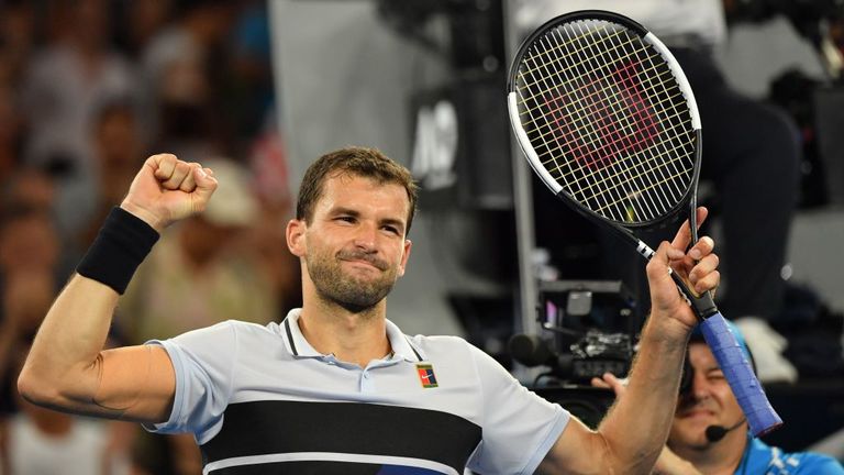 Bulgaria's Grigor Dimitrov celebrates after victory over Italy's Thomas Fabbiano in their men's singles match on day five of the Australian Open tennis tournament in Melbourne on January 18, 2019
