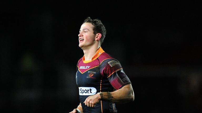 Hallam Amos of Newport Gwent Dragons during the European Rugby Challenge Cup match between Newport Gwent Dragons and Castres Olympique at Rodney Parade on January 15, 2016 in Newport, Wales