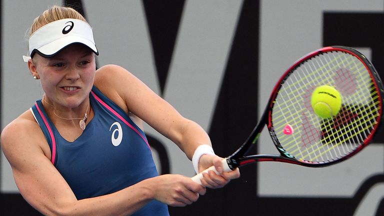 Britain's Harriet Dart hits a return against Anastasija Sevastova of Latvia during their men's singles second round match at the Brisbane International tennis tournament in Brisbane on January 2, 2019