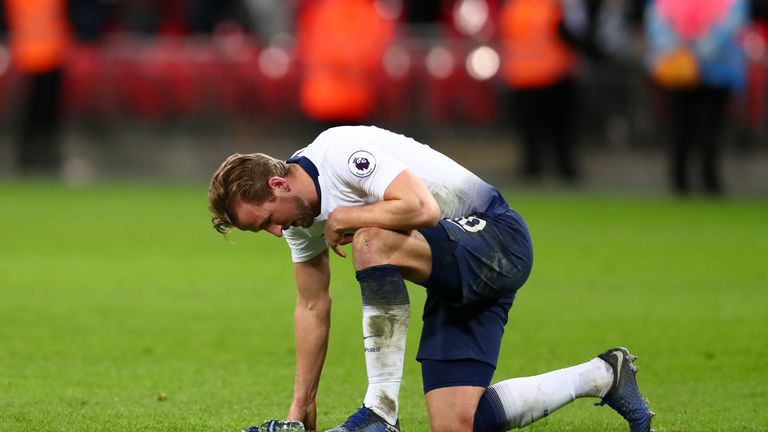 Harry Kane gets back to his feet after picking up an injury