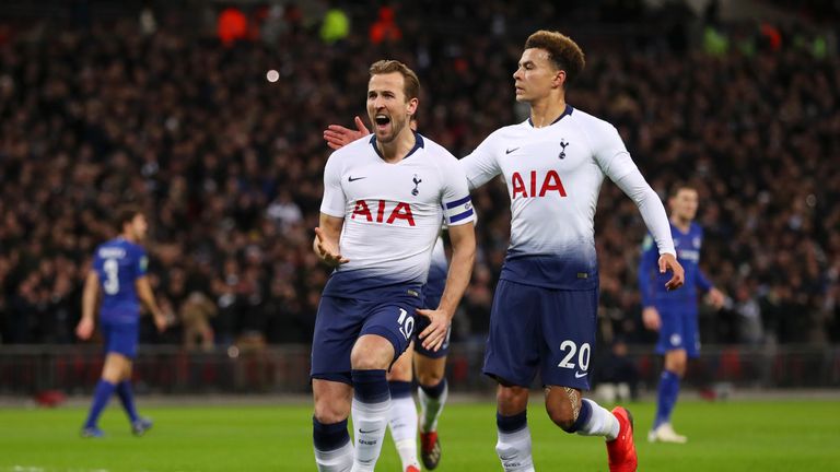 Harry Kane celebrates his winning penalty at Wembley