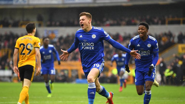 Harvey Barnes celebrates after making it 2-2