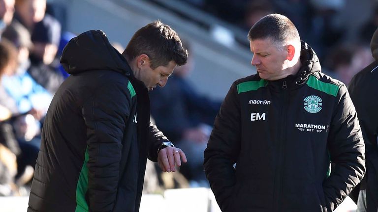 Hibernian caretaker managers Grant Murray (L) and Eddie May were in charge at St Mirren