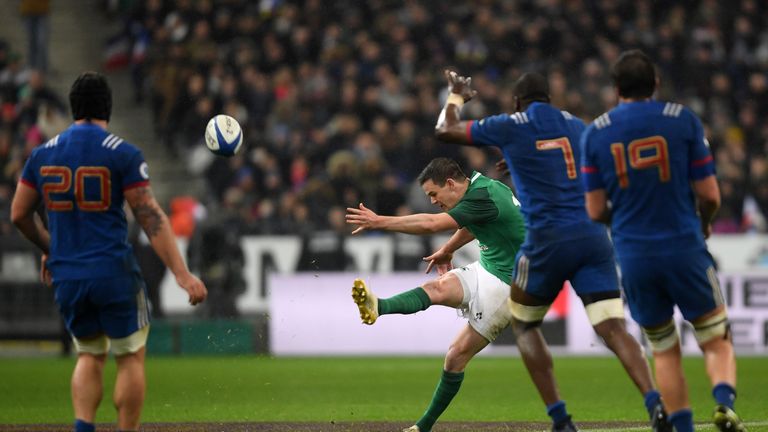 Ireland's Johnny Sexton drops a goal to seal victory over France in Paris last year.