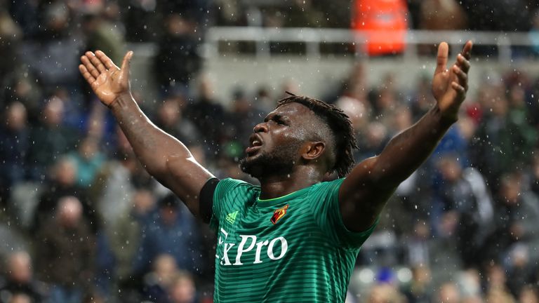 Isaac Success of Watford celebrates after scoring his team's second goal during the FA Cup Fourth Round match between Newcastle United and Watford at St James' Park on January 26, 2019 in Newcastle upon Tyne, United Kingdom