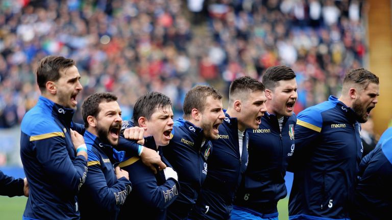 Italy belt out their national anthem ahead of their Six Nations clash with Scotland in Rome in 2018.