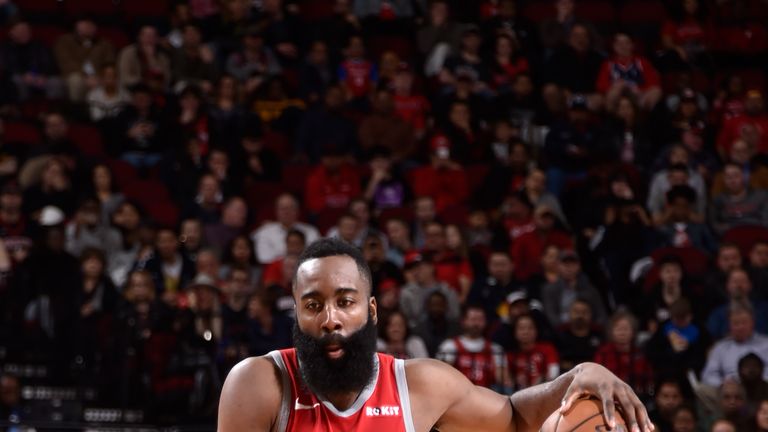 James Harden #13 of the Houston Rockets handles the ball against the Brooklyn Nets on January 16, 2019 at the Toyota Center in Houston, Texas.