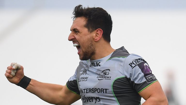 12 January 2019; James Mitchell of Connacht celebrates after scoring his side's second try during the Heineken Challenge Cup Pool 3 Round 5 match between Connacht and Sale Sharks at the Sportsground in Galway. 