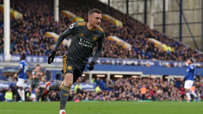 Jamie Vardy celebrates scoring the only goal of the game